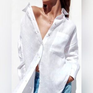 Zara Cream 100% Linen Shirt